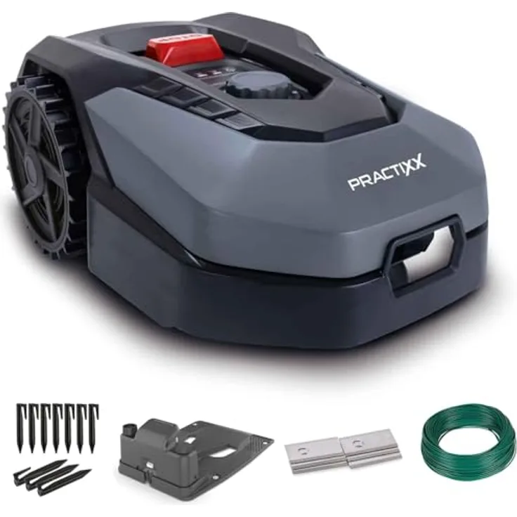 Scheppach Practixx Mähroboter PX-RRM-600Wi, App-gesteuert, bis zu 600 qm², 18 cm Schnittbreite, 20-60 mm Schnitthöhe, Regensensor, Kantenmähen, Wifi & BT