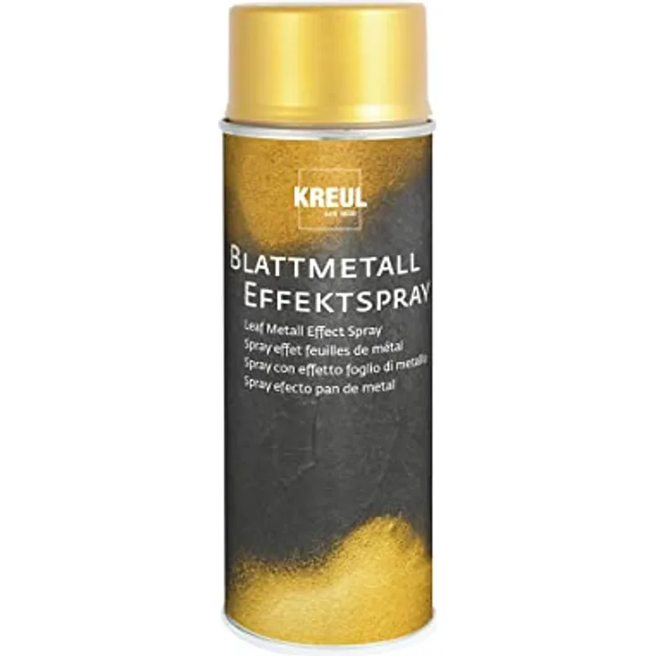 Kreul Sprühfarbe Blattmetall Effect-Spray, 400 ml, Gold, dekorativer und schnell trocknender Acryllack für Innen/Außen, wetterfest und lichtecht