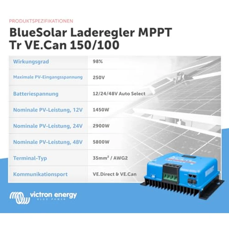 Victron BlueSolar MPPT 150/100-Tr VE.Can, Solar-Laderegler mit Überhitzungsschutz und programmierbaren Ladealgorithmen, 0% MwSt gemäß §12 III UstG – Bild 3