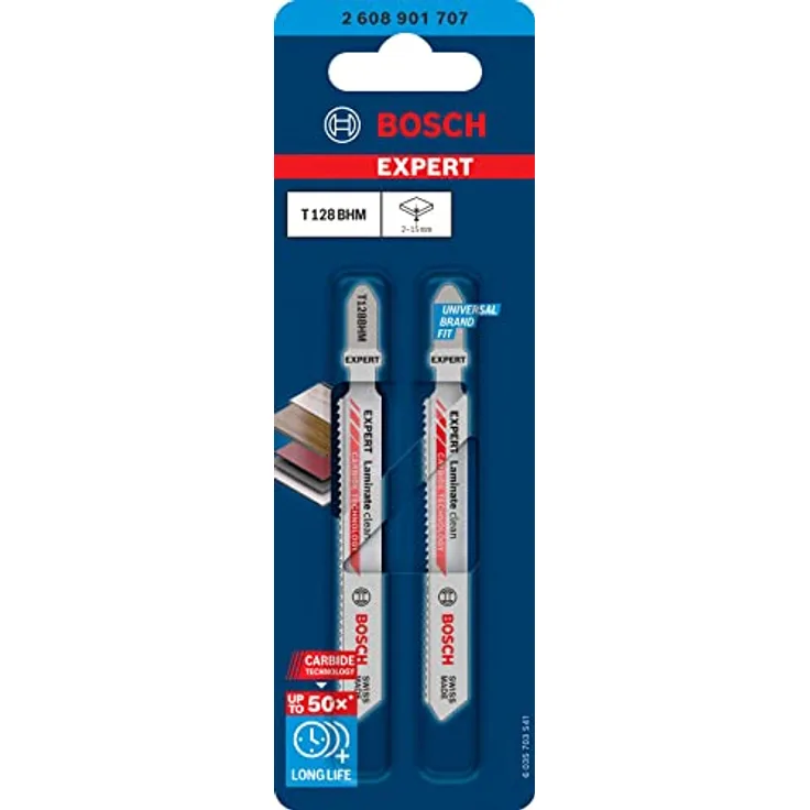 Bosch Professional 2x Expert ‘Laminate Clean’ T 128 BHM Stichsägeblatt (für Kompaktlaminat-Vinyl, PVC, HPL, Länge 92 mm, Zubehör Stichsäge)
