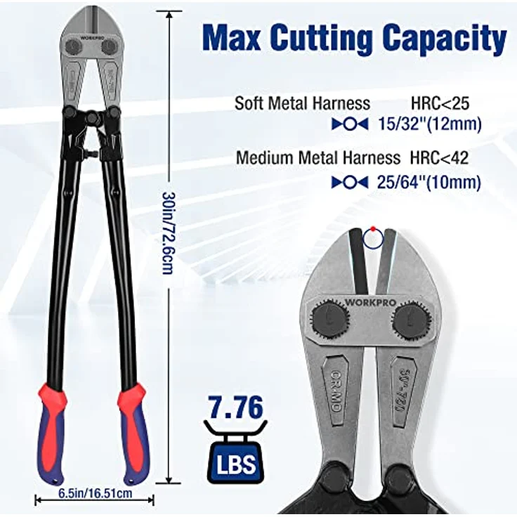 WORKPRO W017007A Bolt Cutter, Bi-Material Handle with Soft Rubber Grip, 30'', Chrome Molybdenum Steel Blade – Bild 4