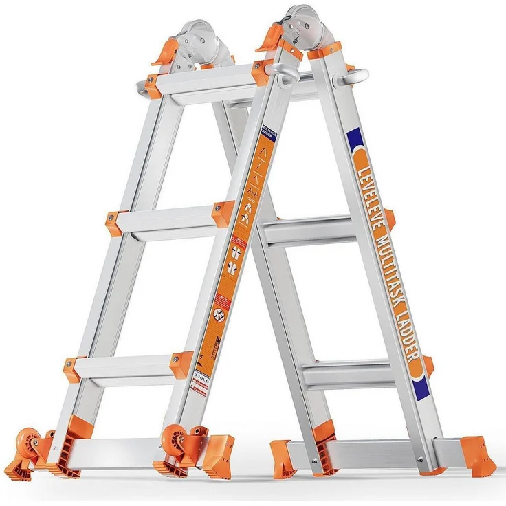 LuxusKollektion Vielzweckleiter, Ausziehleiter 3 Stufen, 3,35 m, max. 150 kg, rutschfeste Stufen, integrierte Tragrollen