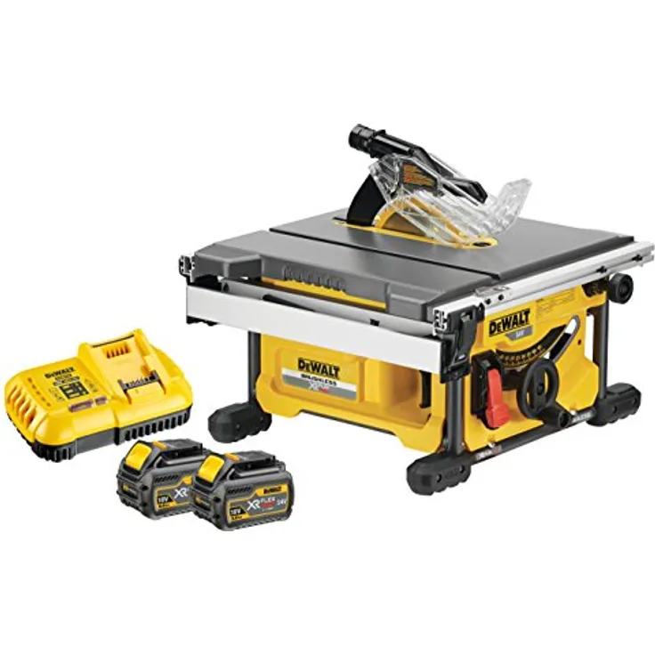 Dewalt Flexvolt Tischkreissäge DCS7485T2, 54 V XR, mit 2 Akkus und Ladegerät, entspricht französischen Normen
