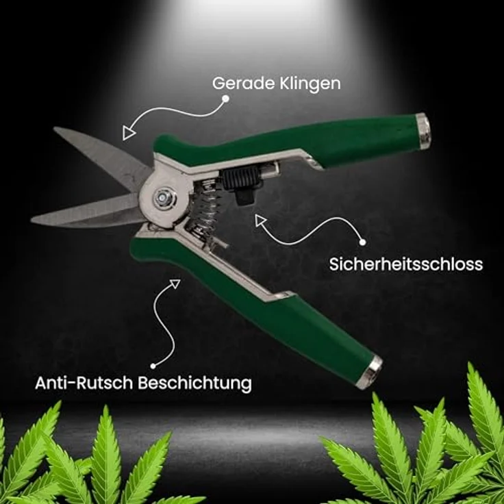 TronicXL Premium Grow Ernteschere + Trimmschere Set - Gartenschere gerade für Eigenanbau - Hochwertige gebogene und gerade Klingen - Anti-Rutsch Griff - Sicherheitsschloss - Für Links- und Rechtshänder - Grün – Bild 5