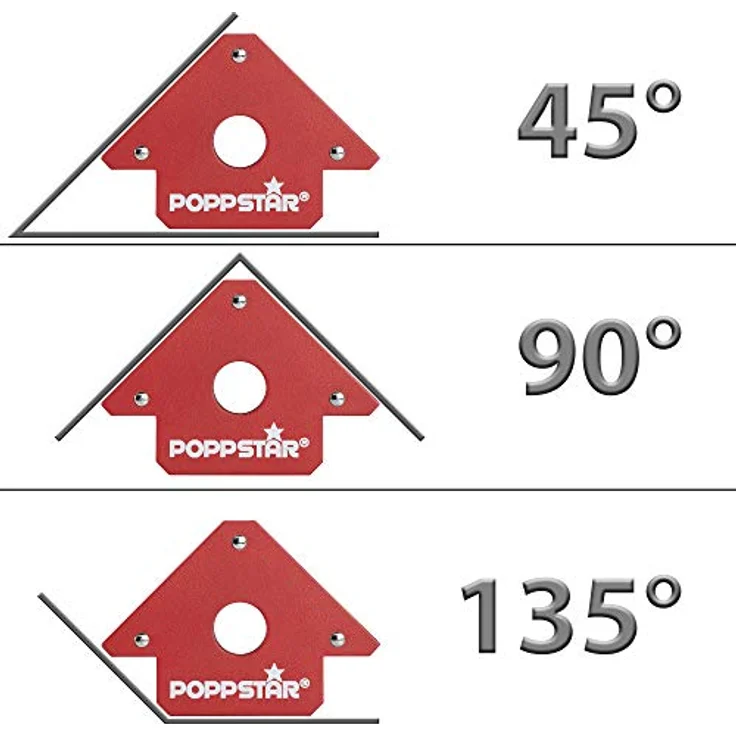 Poppstar Schweißmagnet klein 2er-Set - Magnet-Schweißwinkel mit Haftkraft 11,3 kg, Winkelmaße 45°, 90°, 135° – Bild 4