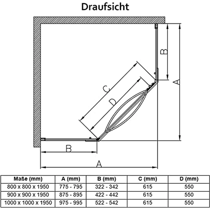 doporro Fünfeckdusche Duschkabine Rav08K 80x80x195cm Duschabtrennung ESG-Sicherheitsglas Klarglas inkl. Easy-Clean-Beschichtung – Bild 5