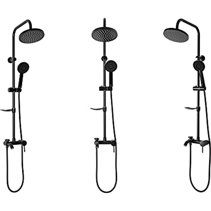 Rea Duschsystem LUIS black, Duschset mit Duscharmatur, Duschkopf 20x20 cm und Messing Kopfbrause, Duschgarnitur für Badezimmer (Schwarz) – Bild 2