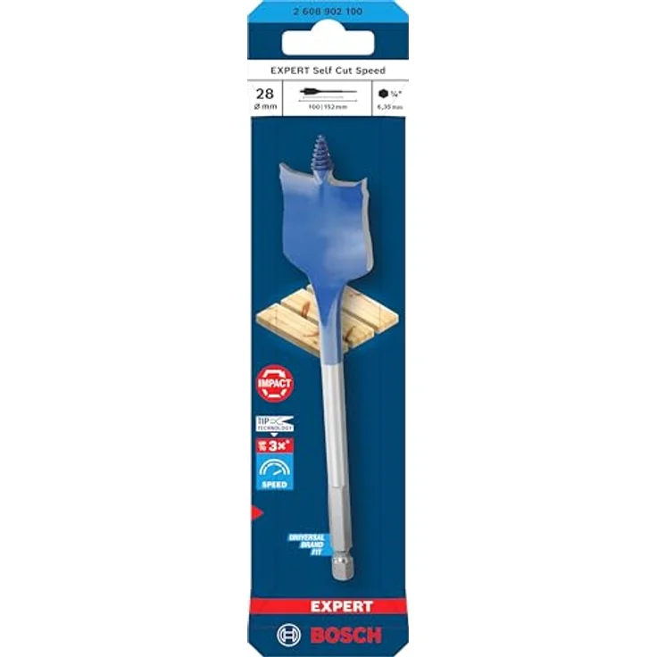 Bosch Expert Self Cut Speed Spade Bit, 28mm x 152mm, HEX Shank, schnelles Bohren in Weichholz, 1 Stück – Bild 2