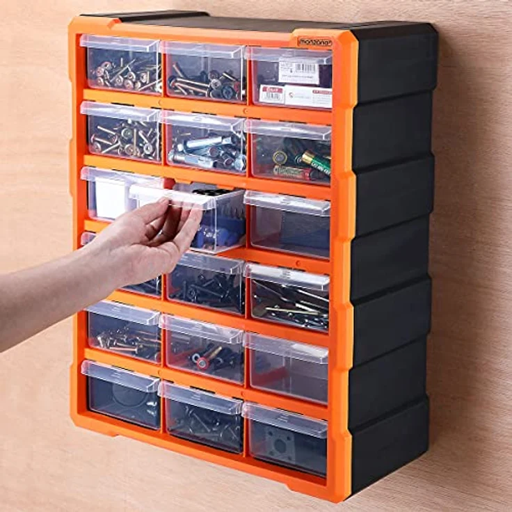 Monzana Sortimentskasten MW1506 18 Schubladen 47,5x38x16cm Trennwände bis 36 Fächer Werkstatt Sortierbox Sortierkasten – Bild 2