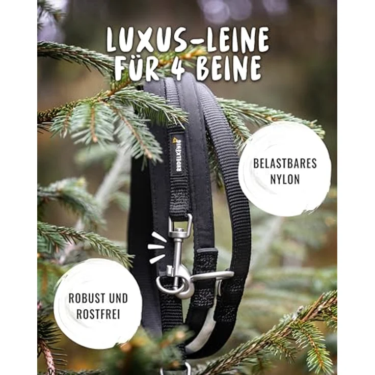 Rudelkönig Führleine Bella, 2,30m verstellbare gepolsterte Hundeleine für kleine Hunde, schwarz, leicht und robust – Bild 2
