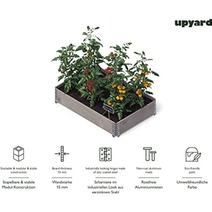 Upyard GardenBox - modernes Hochbeet aus Paletten - modulares Paletten-Hochbeet aus Naturholz für Garten und Terrasse - PEFC-Zertifiziert, 120x80x19,5, Grau – Bild 5