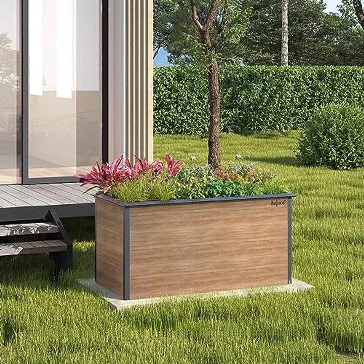 Zelsius Hochbeet für Garten, Terrasse oder Balkon Anthrazit RAL 7016 | 150 x 75 x 77 cm, in Holzoptik | Gemüsebeet, Blumenbeet, Pflanzbeet, Pflanzkasten, Blumenkasten, Gartenbeet – Bild 2
