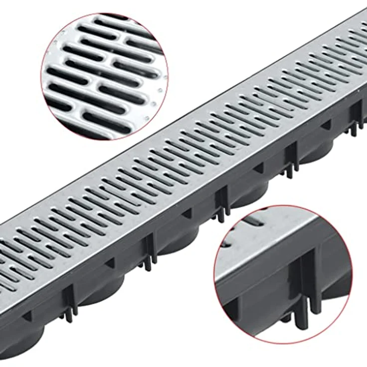 vidaXL 6x Entwässerungsrinne Komplett Set, verzinkter Stahl, 6m, korrosionsbeständig, schwarz und silber – Bild 3