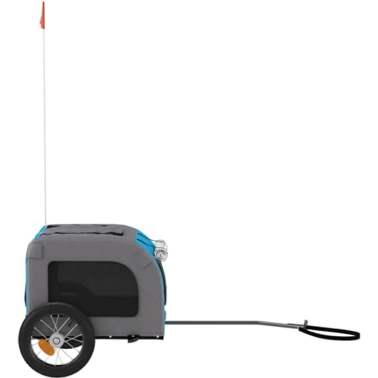 vidaXL Hunde-Transportbox Fahrradanhänger für kleine Hunde und Katzen, Blau und Grau, Oxford-Gewebe und Eisen, 124 x 53 x 53 cm, max. 30 kg Belastbarkeit – Bild 7
