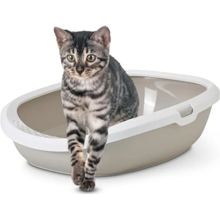 Nobby Katzentoilette Gizmo, Katzentoilette mit abgerundetem Rand und geringer Einstiegshöhe, mokka/weiß