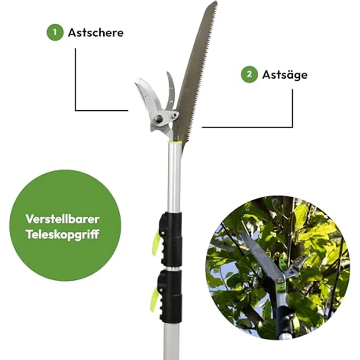 NovaTerra Astschere 2in1 mit Teleskopgriff, Höhenverstellbar von 1,4 bis 3,05 m, ergonomisches Design, präzise Schneidekraft – Bild 4