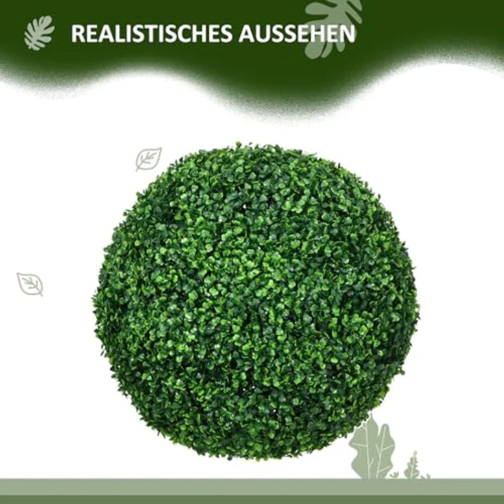 HOMCOM 2er-Set Künstliche Buchsbaumkugel Ø50 cm, UV-beständig, ideale Deko für Innen- und Außenbereich – Bild 3