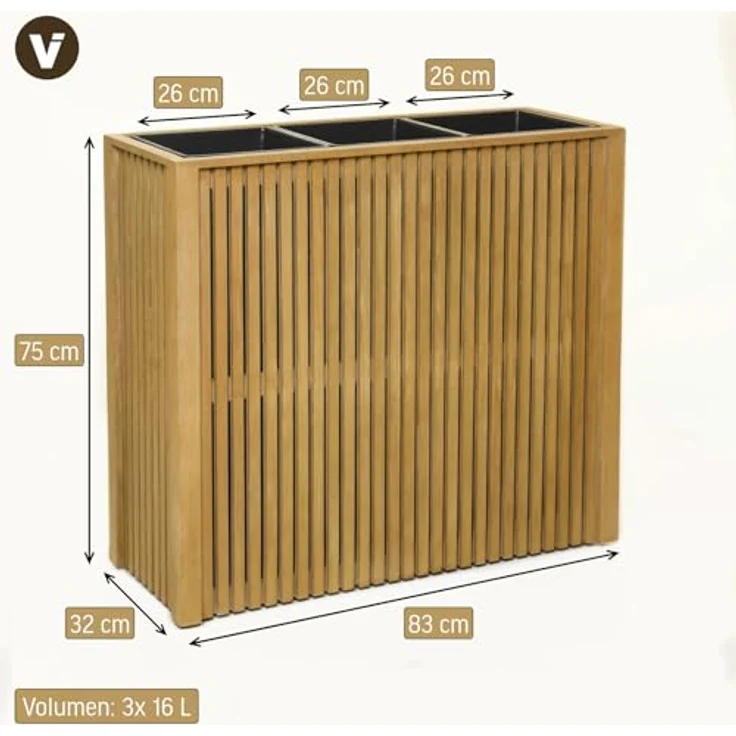 VIVANNO ELEMENTO Raumteiler Pflanzkübel aus Holz auf Rollen, Braun, 75x83x32 cm mit Einsatz für Innenbereiche – Bild 3