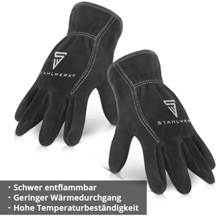 STAHLWERK Schweißerhandschuhe, hitzebeständige Arbeitshandschuhe aus Rindspaltleder, feuerbeständig, Größe XL, schwarz – Bild 4