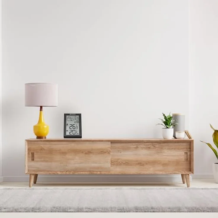 Bresser Wetterstation Funk Meteo Temp W, Wettervorhersage, Frostwarnung, DCF-Funkuhr, großes Display, digital, Schwarz – Bild 2