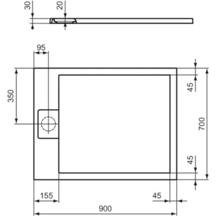 Ideal Standard, Duschwanne, Ultra Flat S i.life Rechteck-Brausewanne, 900x700x30mm, T5237, Carraraweiß, bodenebener Einbau, mit Rutschhemmung – Bild 2