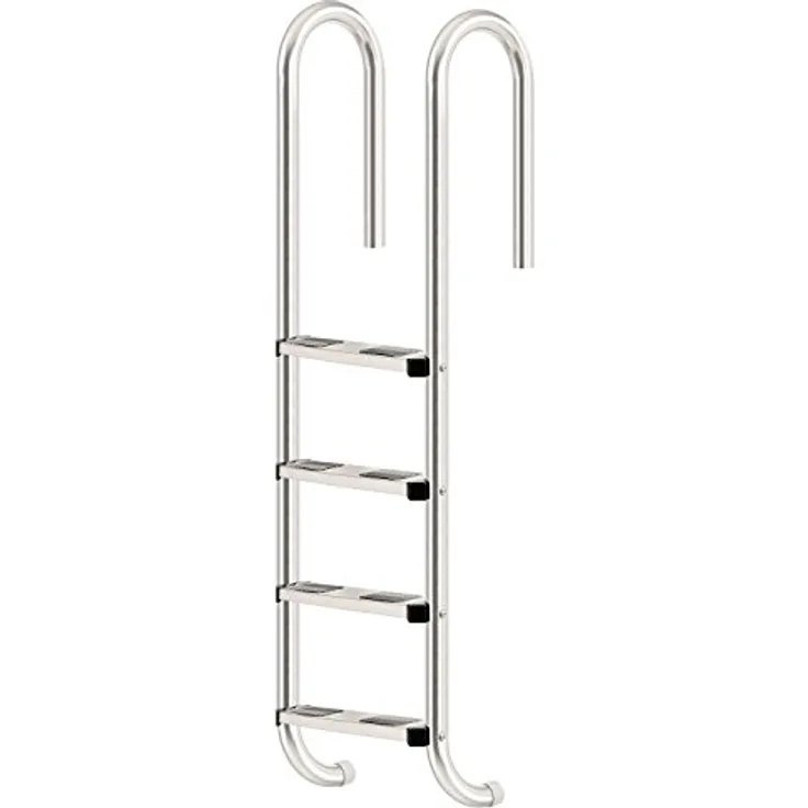 Zelsius V2A Edelstahl Poolleiter mit 4 Stufen | 50 x 26,5 x 157 cm - Silber | mit Rutschsicherung | Schwimmbadleiter für Pool und Schwimmbecken