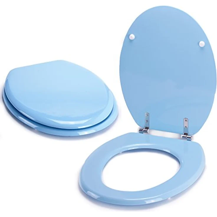 MSV WC-Sitz Cleo, MDF mit rostfreien Scharnieren, hellblau, 45 cm x 37 cm x 5,6 cm – Bild 1