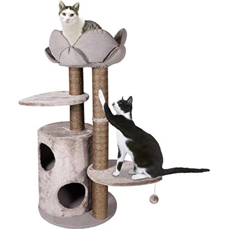 Flamingo Karlie Kratzbaum Lotus L: 48 cm B: 48 cm H: 110 cm mit 2 Eingängen, Ballspielzeug und viel Raum für Versteckspiele – Bild 2