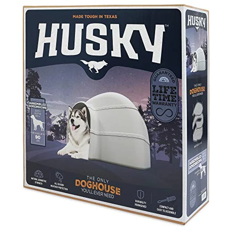 Petmate Husky Hundehütte für Hunde bis 40,8 kg, Grau - Outdoor Hundehütte mit erhöhtem Boden und auslaufsicherem Strukturschaum – Bild 2