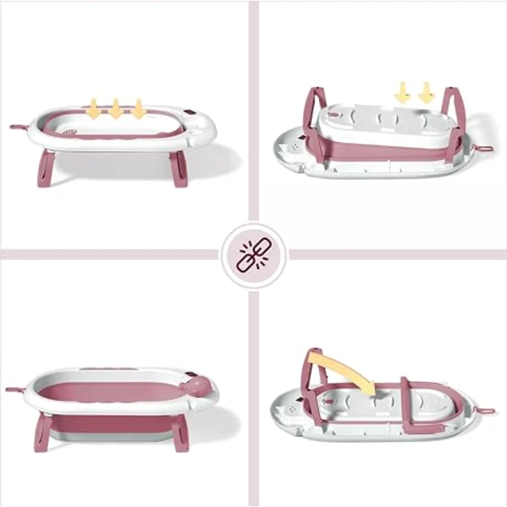 Moby-System Faltbare Babybadewanne mit LCD-Thermometer, ergonomischem Standfuß und Halterung - Altrosa – Bild 2