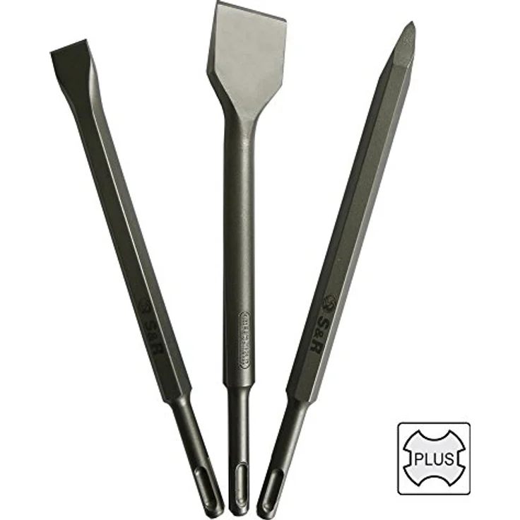 S&R Meißel-Set 3-tlg. SDS-plus, Industrie-Qualität mit Spatmeißel, Fliesenmeißel und Spitzmeißel in robuster Box, Made in Germany – Bild 3