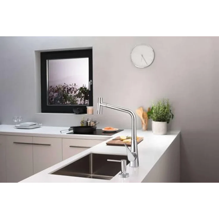 Hansgrohe Metris Select M71, Einhebel-Küchenmischer Select 320 2jet mit Ausziehbrause, sBox, Chrom, schwenkbar bis 150°, temperaturbegrenzbar, für Durchlauferhitzer geeignet – Bild 4