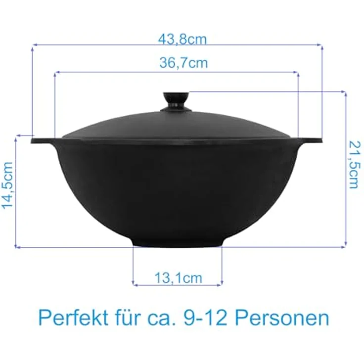 4BIG.fun Kazan aus Gusseisen 10 L NAMANGAN Kasan Uzbekisch mit Aluminium Deckel und Schaumkelle in Schwarz - Gusstopf für gleichmäßiges Kochen und braten – Bild 3