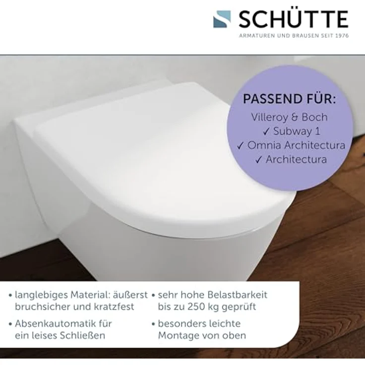 Schütte WC-Sitz D-Form Pro 5 Duroplast, Weiß, mit Absenkautomatik und Schnellverschluss, bruchsicher und hygienisch – Bild 7
