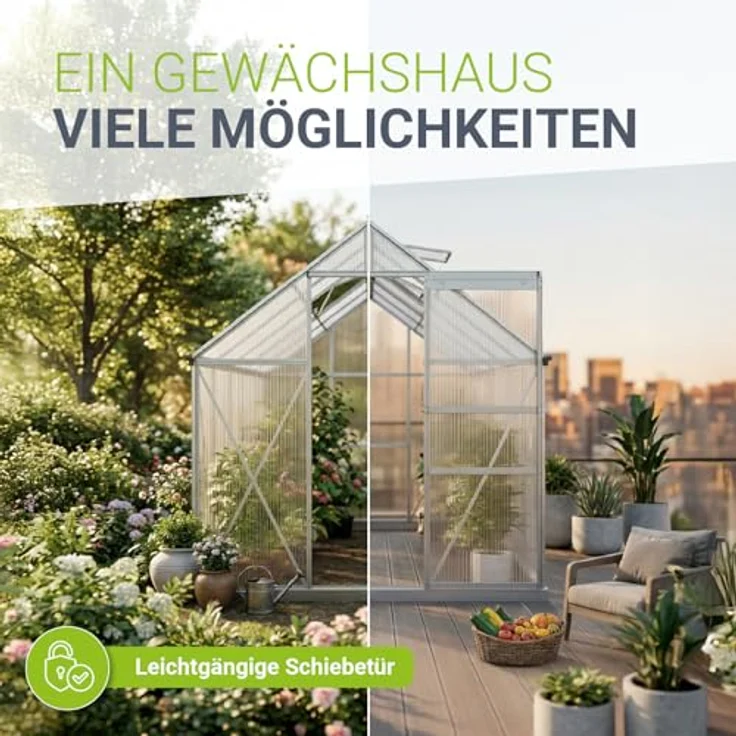 JUSKYS® Gewächshaus 3,6 m² - Aluminiumgestell mit Stahlfundament, UV-beständig, abschließbare Schiebetür, belüftbare Dachfenster 61x57 cm – Bild 4
