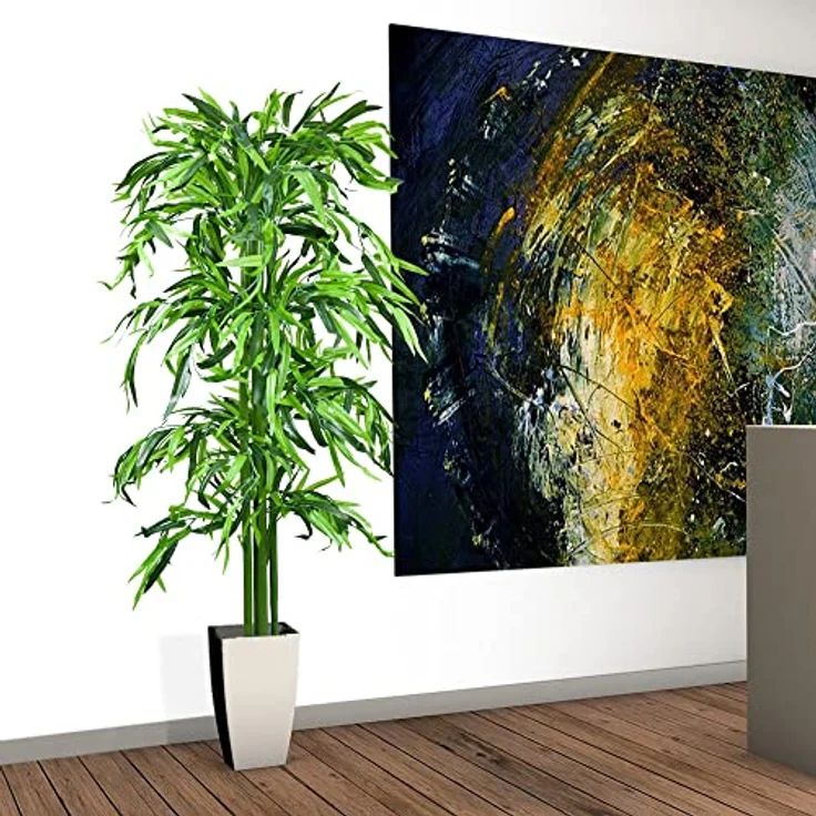 Decovego Bambus Bambus-Strauch Kunstpflanze Kunstbaum Bambusbaum Künstliche Pflanze Bamboo Echtholzstamm Deko 140 cm – Bild 5