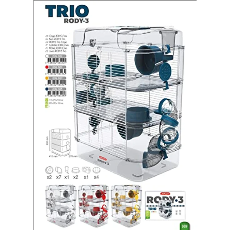 Zolux Käfig für Hamster, Mäuse, Rennmäuse RODY 3" Trio, Long 41 cm x larg 27 cm x haut 53 cm. – Bild 2