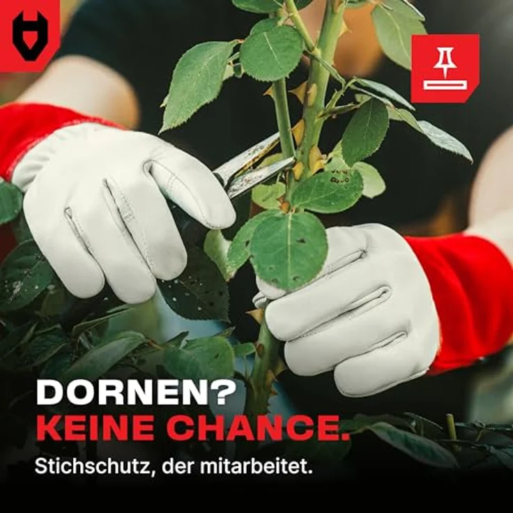 NoCry Leder Gartenhandschuhe, dornenfest mit extra langer Stulpe und verstärkten Handflächen, Rot, Größe L – Bild 5