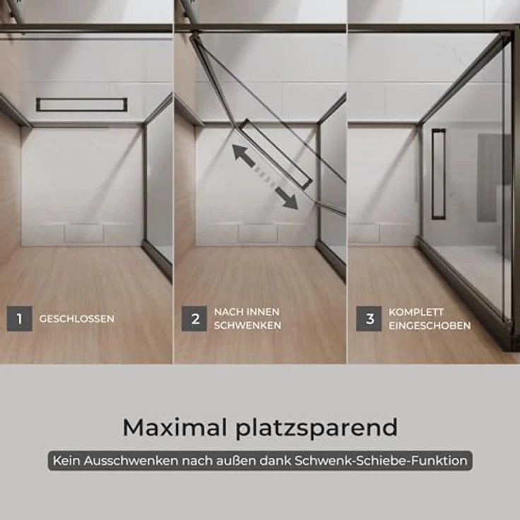 Schulte Sunny Schwenk-Schiebetür inkl. Seitenwand 80x80x190 cm, ESG Sicherheitsglas mit Nano-Beschichtung, Profil Mattschwarz, anschlaglos – Bild 4
