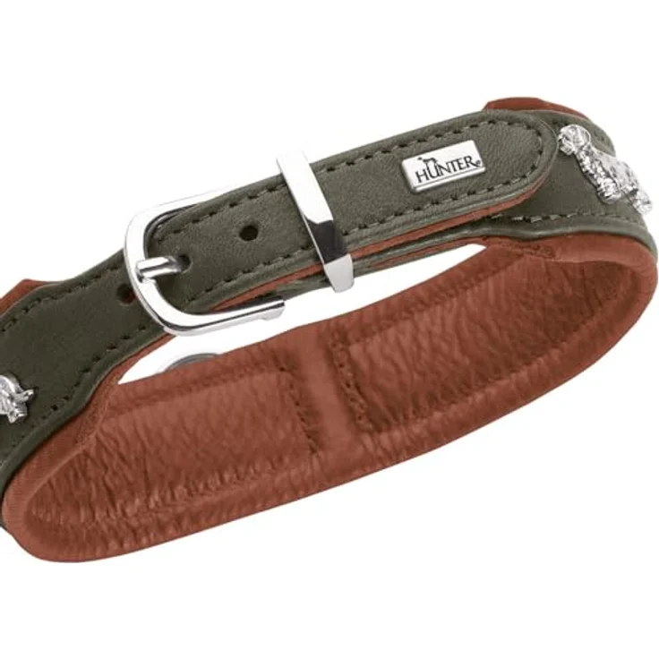 HUNTER Teckel-Halsband München Farbe Cognac/schwarz, Größe 32 - Premiumleder, Made in Germany – Bild 4