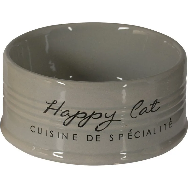 DUVO+ Futternapf Stone Happy Cat, Keramik-Napfteller grau, Durchmesser 10,5 cm, Fassungsvermögen 300 ml