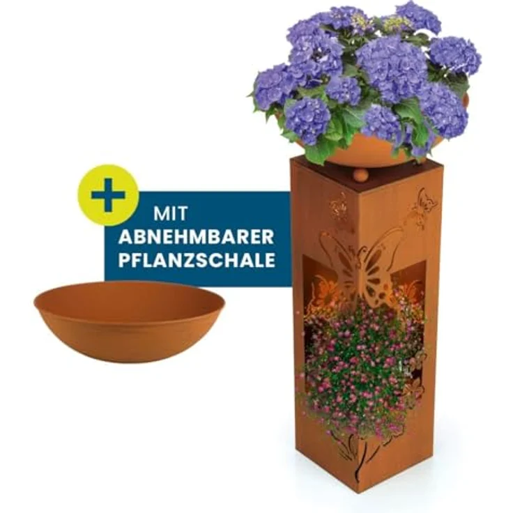 DS Produkte GmbH, Am Heisterbusch 1, 19258 Gallin, Deutschland Hoberg LED Pflanzsäule Schmetterling in 3D Rost-Optik - 19 x 19 x 72 cm – Bild 2