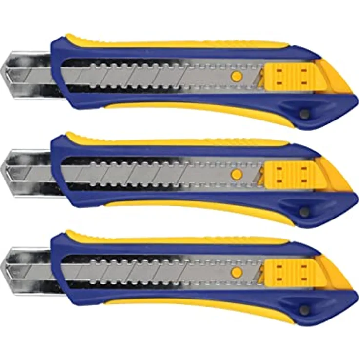 3x KUBIS® Cuttermesser geeignet für Heimwerker & Gewerbe (Metallführung & Autolock, 25mm (SK5))