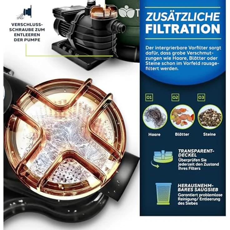 tillvex Sandfilteranlage 10 m³/h, Filteranlage mit 5-Wege Ventil, Druckanzeige und 800g Filterbällen für Pool und Schwimmbecken – Bild 3