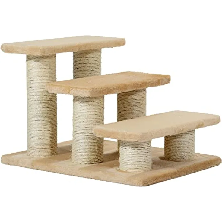 PawHut Tiertreppe Katzentreppe Hundetreppe 3 Stufen Treppe für Katze und Hunde Plüsch Creme 45 x 35 x 34 cm