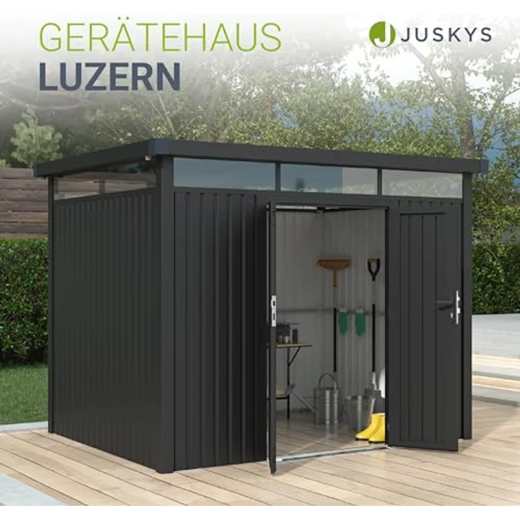 Juskys Gerätehaus Luzern 6,8 m² - Metall Geräteschuppen mit Türen & Fenstern - wetterfest & abschließbar - Anthrazit – Bild 2
