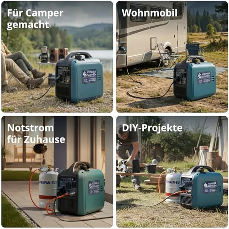 Könner & Söhnen KS 1900iG S, Inverter Benzin/Gas Generator, 17 kg, Dual-Fuel, stabile Sinuswelle, leiser Betrieb, Einsatzbereit mit Gasschlauch – Bild 4
