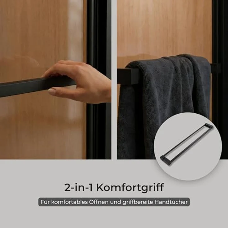Schulte Sunny Schwenk-Schiebetür inkl. Seitenwand 80x80x190 cm, ESG Sicherheitsglas mit Nano-Beschichtung, Profil Mattschwarz, anschlaglos – Bild 5