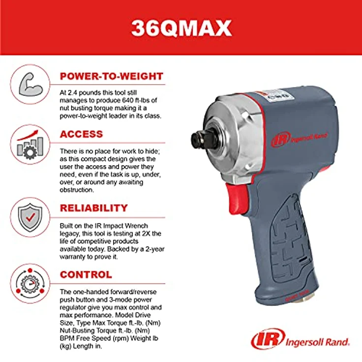 Ingersoll-Rand 36QMAX Druckluft Schlagschrauber 1/2 Zoll - Kompakt und leistungsstark, 850 Nm Lösemoment - Schwarz – Bild 3