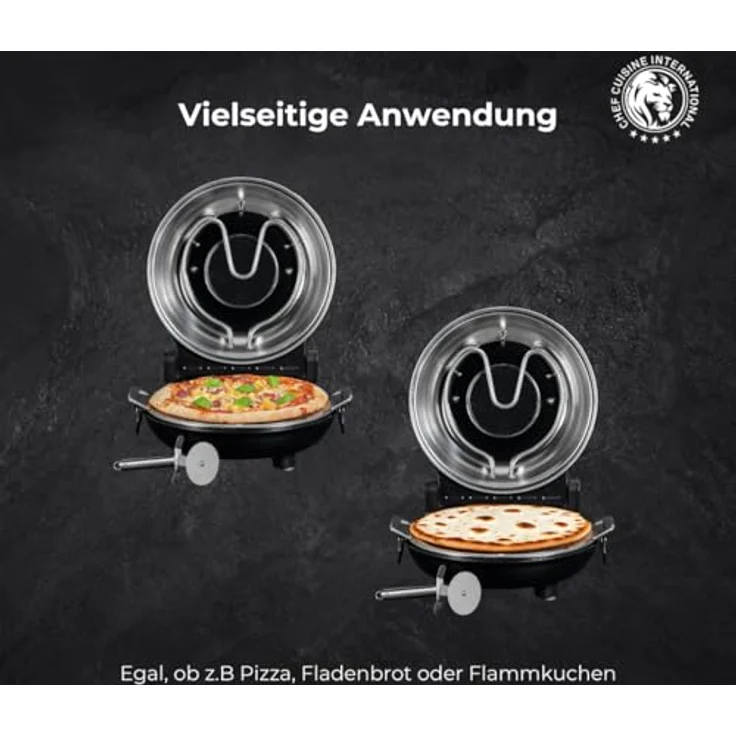 CHEF CUISINE International Pizzaofen Chef Cuisine Pizza Maker, 1.200 W, regelbare Ober-/Unterhitze, Keramik-Pizzastein Ø 31 cm, Sichtfenster, inkl. Pizzaheber und Pizzaschneider – Bild 5